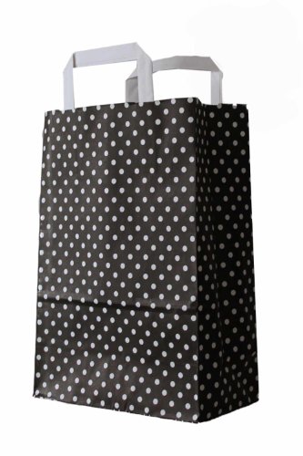 250 farbige Papiertragetaschen Papiertaschen Tüten Papiertüten Tragetaschen Shopper schwarz-weiß gepunktet 32 + 14 x 42 cm von Pro DP