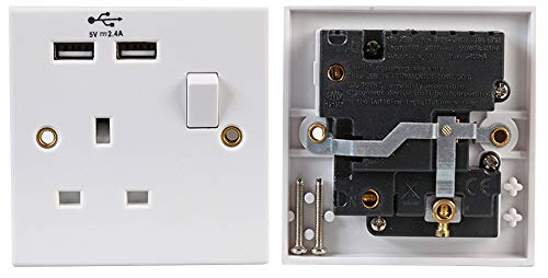 Pro Elec 1213U Steckdose mit Schalter, 13 A, 2 x 2,4 A USB-Buchsen von PRO-ELEC