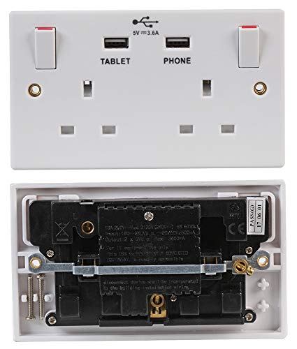 Pro Elec 2236U Steckdose mit 2-facher Schalter, 13 A, 2 x 2,4 A USB-Buchsen von Pro Elec