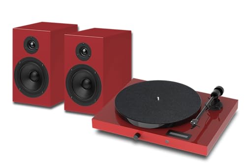 Pro-Ject Juke Box E1 HiFi Set, Audiophiles Plattenspielersystem mit Lautsprechern, BT Streaming, Line Input, Fernbedienung (Rot) von Pro-Ject Audio Systems