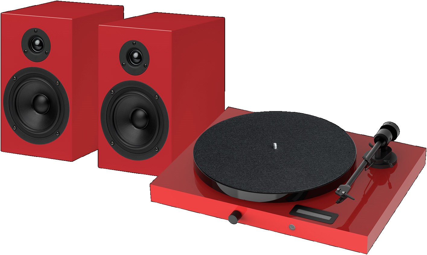Juke Box E1 + Speakerbox 5 Hifi-System (inkl. Ortofon OM5e Tonabenehmer) hochglanz rot von Pro-Ject