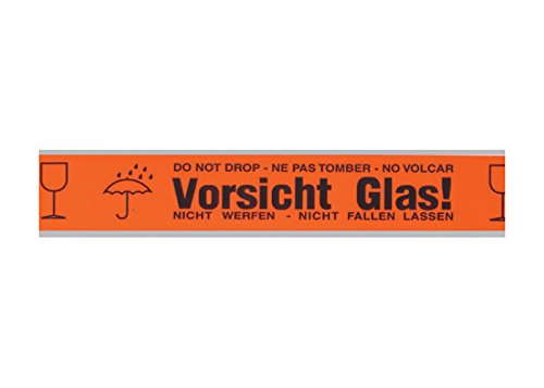 Pro-System WD0918.49 Warndrucke, Vorsicht Glas mit Glas und Schirm, 3 Sprachig, 50 mm Bandbreite, 66 m Lauflänge, PP (6-er Pack) von Pro-System