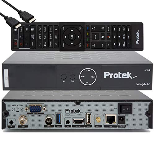 Protek X2 Combo 4K - UHD HDR DVB-S2 & DVB-C/ T2, OpenATV E2 Linux Sat & Kabel/ T2 Receiver, Smart TV-Box, YouTube, Aufnahmefunktion, Kartenleser, Media Player, USB 3.0 + WiFi & EasyMouse HDMI-Kabel von Pro Tek