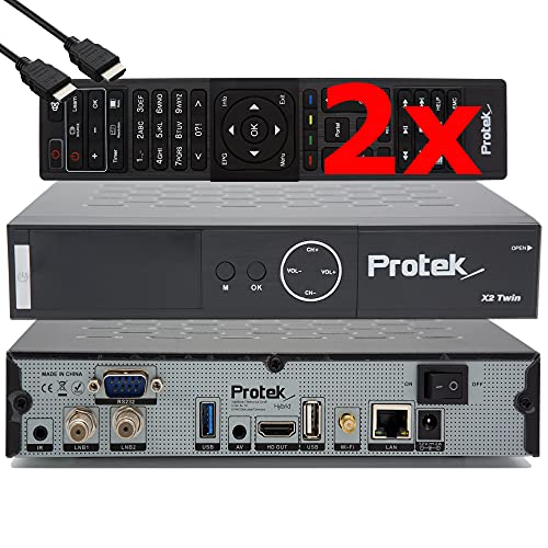 Protek X2 Twin SAT 4K - UHD HDR 2X DVB-S2 Twin Tuner, OpenATV E2 Linux Receiver, Smart TV-Box, Aufnahmefunktion, Kartenleser, Media Player, USB 3.0, WiFi, Zweitfernbedienung & EasyMouse HDMI-Kabel Protek X2 Twin SAT 4K - UHD HDR 2X DVB-S2 Twin Tuner, OpenATV E2 Linux Receiver, Smart TV-Box, Aufnahmefunktion, Kartenleser, Media Player, USB 3.0, WiFi, Zweitfernbedienung & EasyMouse HDMI-Kabel von Protek