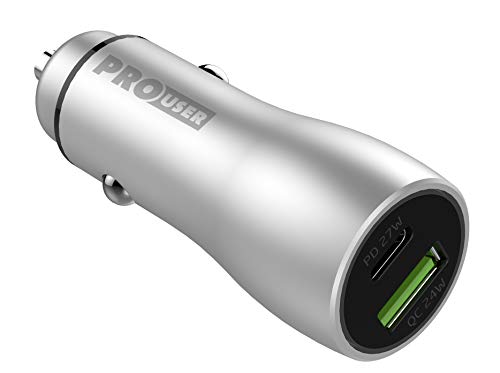 Pro User 2-Fach USB Car Charger 48W: Auto Ladegerät aus Aluminium mit USB-C Power Delivery und LED Ring –für PKW/LKW/Wohnmobil, lädt Handy, Tablet, Laptop, Kamera, etc von Pro User