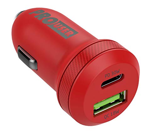 Pro User Dual USB Auto Ladegerät PD und QC 3.0: Schnellladen mit 2 Ausgängen: USB-C Power Delivery 30 W und USB QC 18W - stylischer Adapter für den Zigarettenanzünder 12V/ 24V von Pro User