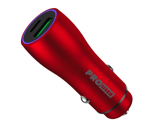 Pro User Dual-USB Car Charger 48W: Auto Ladegerät aus Aluminium mit USB-C PD und USB Quick Charge 3.0 Ausgang und LED Ring – extra Power aus dem Zigarettenanzünder (Rot) von Pro User