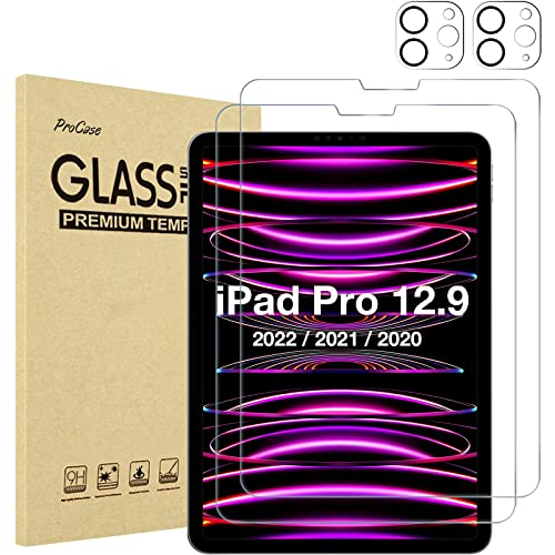 ProCase 2+2 Stück Schutzfolie für iPad Pro 12,9 Zoll 6/5/4 Gen 2022/2021/2020, 9H Gehärteter Kameraschutz mit Gefärbte Glas für iPad Pro 12.9 Screen Protector Folie Schutzglas Displayschutzfolie -Klar von ProCase