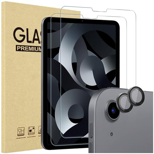 ProCase 2 Stück Schutzfolie für 10,9 Zoll iPad Air 5./4. Generation 2022/2020, 9H Gehärteter Kameraschutz mit Gefärbte Glas Screen Protector Folie Schutzglas Displayschutzfolie für iPad Air 5/4 -Grau von ProCase