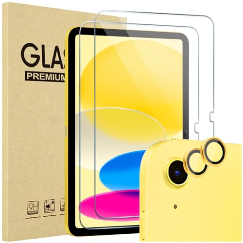 ProCase 2 Stück Schutzfolie für iPad 11 (A16) 11 Zoll 2025/ iPad 10. Generation 10,9 Zoll 2022, 9H Gehärteter Kameraschutz mit Gefärbte Glas für iPad (A16) 11/iPad 10. Gen Screen Protector Folie -Gelb von ProCase