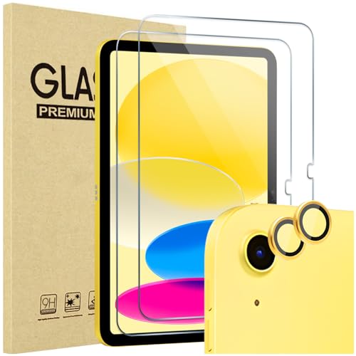 ProCase 2 Stück Schutzfolie für iPad 10. Generation 10,9 Zoll 2022, 9H Gehärteter Kameraschutz mit Gefärbte Glas für iPad 10th Bildschirm Screen Protector Folie Schutzglas Displayschutzfolie –Gelb von ProCase