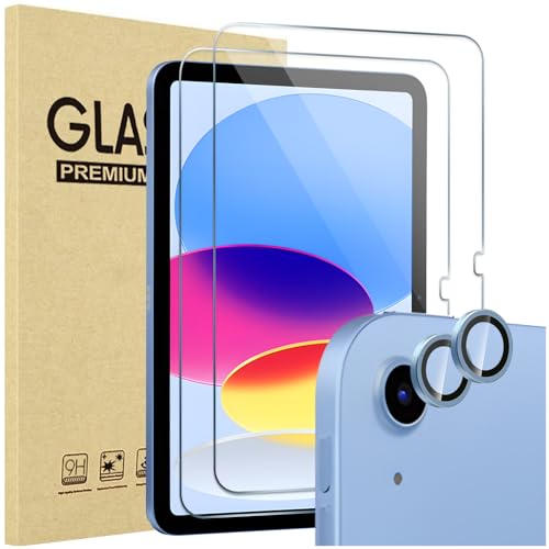 ProCase 2 Stück Schutzfolie für iPad 10. Generation 10,9 Zoll 2022, 9H Gehärteter Kameraschutz mit Gefärbte Glas für iPad 10th Bildschirm Screen Protector Folie Schutzglas Displayschutzfolie –Blau von ProCase