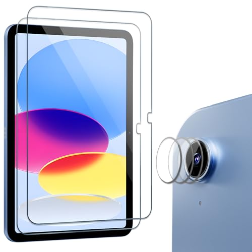 ProCase 2 Stück Schutzfolie für iPad 10. Generation 10,9 Zoll 2022, 9H Gehärtetes Glas mit 3 Stück Kamera Schutz Folie Bildschirm Screen Protector Schutzglas Displayschutzfolie für iPad 10th von ProCase