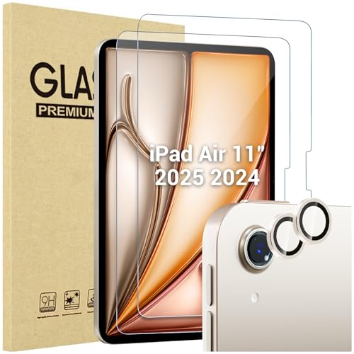 ProCase 2 Stück Schutzfolie für iPad Air 11" 2025 M3/2024 M2 + 2 Pack Kamera-Objektivschutz passend zu iPad Farben, 9H gehärtetes Schutzglas für iPad Air 11" 2025 M3/ 2024 M2 -Sternenlicht von ProCase