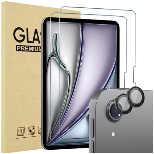 ProCase 2 Stück Schutzfolie für iPad Air 13" 2025/2024 + 2 Pack Kamera-Objektivschutz passend zu iPad Farben, 9H gehärtetes Schutzglas für iPad Air 13" 2025 M3/2024 M2 -Grau von ProCase