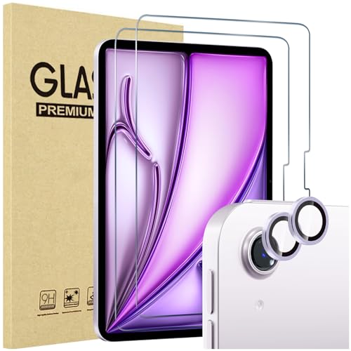 ProCase 2 Stück Schutzfolie für iPad Air 13" 2025/2024 + 2 Pack Kamera-Objektivschutz passend zu iPad Farben, 9H gehärtetes Schutzglas für iPad Air 13" 2025 M3/2024 M2 -Lila von ProCase