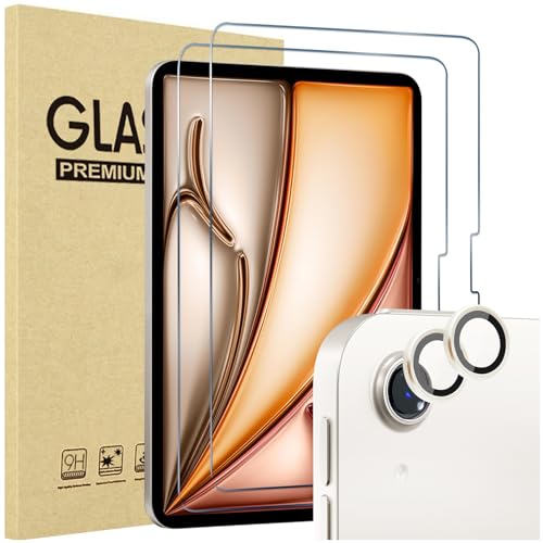 ProCase 2 Stück Schutzfolie für iPad Air 13" 2025/2024 + 2 Pack Kamera-Objektivschutz passend zu iPad Farben, 9H gehärtetes Schutzglas für iPad Air 13" 2025 M3/2024 M2 -Sternenlicht von ProCase