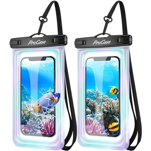 ProCase 2 Stück wasserdichte Handyhülle Schwimmend Floating IPX8 Wasserfest Phone Pouch Case Unterwasser Handytasche für iPhone 14 13 12 11 Plus Pro Galaxy S22 bis zu 7 Zoll Smartphones -Geglitzert von ProCase