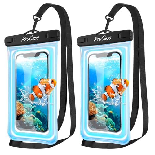 ProCase 2 Stück wasserdichte Handyhülle Schwimmend Floating IPX8 Wasserfest Phone Pouch Case Unterwasser Handytasche für iPhone 14 13 12 11 Plus Pro Galaxy S22 bis zu 7 Zoll Smartphones -Geglitzert von ProCase