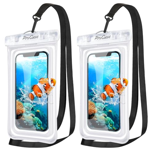 ProCase 2 Stück wasserdichte Handyhülle Schwimmend Floating IPX8 Wasserfest Phone Pouch Case Unterwasser Handytasche für iPhone 16 15 14 13 12 Plus Pro Galaxy S23 S22 bis zu 7 Zoll Smartphones von ProCase