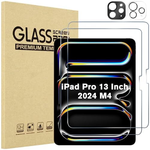 ProCase 2er Pack Displayschutzfolien für iPad Pro 13 Zoll (M4) 2024 inkl. 2 Schutzfolien für die Kameralinse,9H Hard HD Panzer Schutz Glas für iPad Pro 13" 7 Gen 2024 -Klar+Schwarz von ProCase