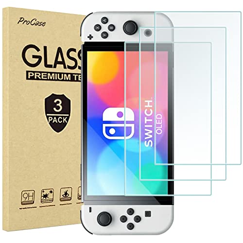 ProCase [3 Stück Schutzfolie für Switch OLED 2021 7 Zoll Displayschutzfolie Screen Protector Anti-Kratzen gehärtetes Glas Ultradünn und Ultra HD Bildschirmschutz für Nintendo Switch OLED -Klar von ProCase