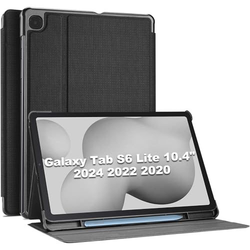ProCase Buchdeckel Hülle für Samsung Galaxy Tab S6 Lite 10.4 Zoll 2022/2020 (SM-P613/P619/P610/P615) Klapp Stoßfest Mehrere Standwinkel Schutzhülle Book Case Smart Cover -Schwarz von ProCase