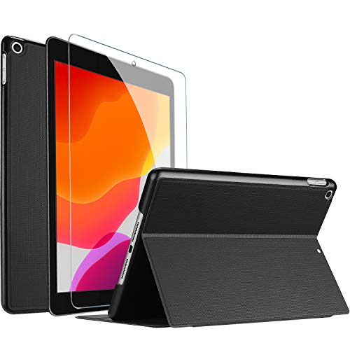 ProCase Buchdeckel Hülle mit Display Schutzfolie für iPad 10.2 Zoll 2021 9th/ 2020 8th/ 2019 7th Gen, Klapp Leicht Schutzhülle Urban Folio Case Smart Cover -Schwarz von ProCase