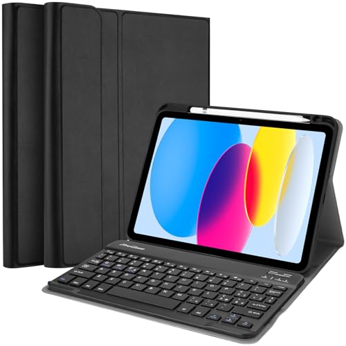 ProCase FR Tastatur Hülle für iPad 10. Generation 10,9 Zoll 2022 mit Stifthalter, Keyboard Case Schutzhülle mit Magnet Abnehmbar Kabellos Tastatur für iPad 10. Gen A2696 A2757 A2777 -Schwarz von ProCase