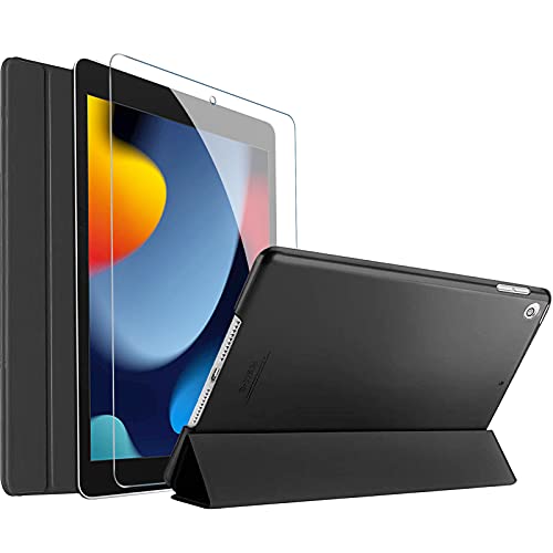 ProCase Falt Hülle mit Display Schutzfolie für iPad 10.2 Zoll 2021 9th/ 2020 8th/ 2019 7th Gen, Dreifach Klapp Schutzhülle Case,Ultra Dünn Leicht Ständer Smart Cover –Schwarz von ProCase