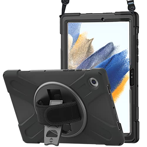 ProCase Hart Hülle für Galaxy Tab A8 10.5 Zoll 2022 (SM-X200 X205) Case Stoßfest Schutzhülle mit Handschlaufe drehbar Kickstand Robust Heavy Duty Hybrid Cover -Schwarz von ProCase