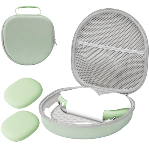 ProCase Hart Kopfhörer Tasche für AirPods Max mit 2 Smart Silikon Schutzhüllen, Hardshell Eva Tragetasche Headset Hülle Case -Grün von ProCase