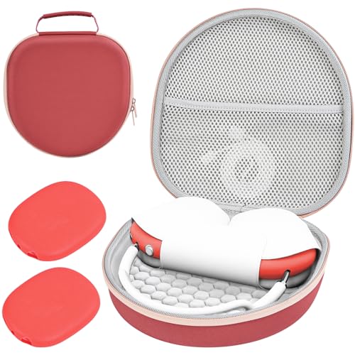 ProCase Hart Kopfhörer Tasche für AirPods Max mit 2 Smart Silikon Schutzhüllen, Hardshell Eva Tragetasche Headset Hülle Case -Rot von ProCase