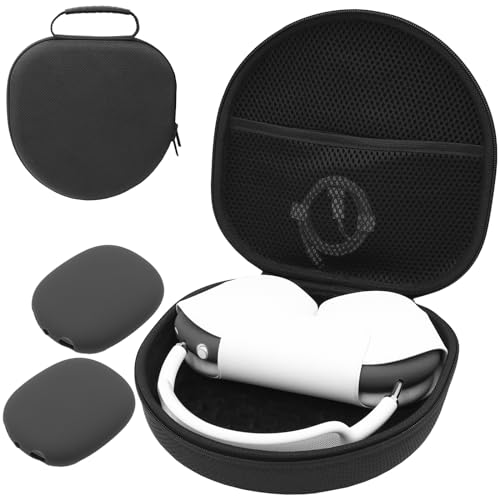 ProCase Hart Kopfhörer Tasche für AirPods Max mit 2 Smart Silikon Schutzhüllen, Hardshell Eva Tragetasche Headset Hülle Case -Schwarz von ProCase