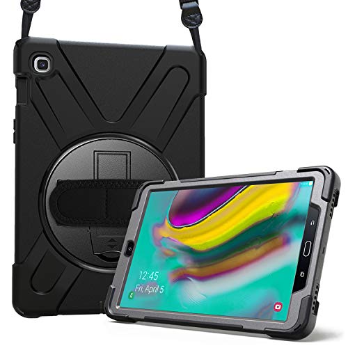 ProCase Hülle Galaxy Tab S5e 10.5 2019 (SM-T720 T725) Handschlaufe Case, Robust Heavy duty Stoßfest Hybrid Full Body Schutzhülle Cover, mit 360°Drehständer und verstellbar Riemen Schultergurt –Schwarz von ProCase