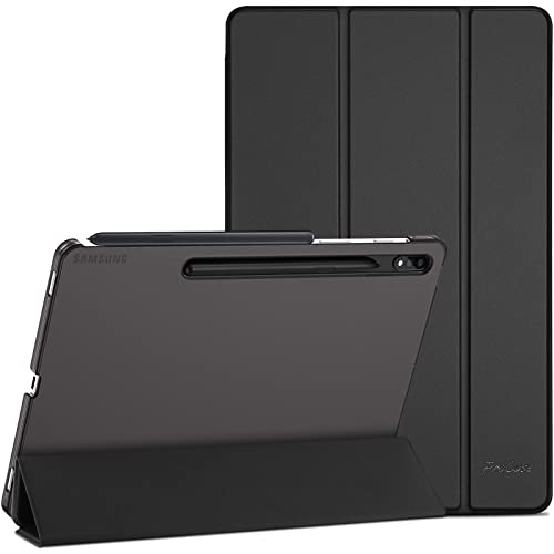 ProCase Hülle für 11 Zoll Galaxy Tab S8 2022/ Tab S7 2020 Dreifach Falt Klapp Schutzhülle Case Ultra Dünn Leicht Ständer Schale Smart Cover mit Translucent Frosted Rückhülle -Schwarz von ProCase