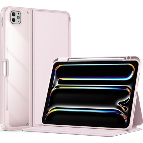 ProCase Hülle für 11" iPad Pro (M4) 2024 mit Stifthalter, Transparenter Rückseitenschale Stoßfeste Hart Schutzhülle Smart Case Cover -Rosa von ProCase