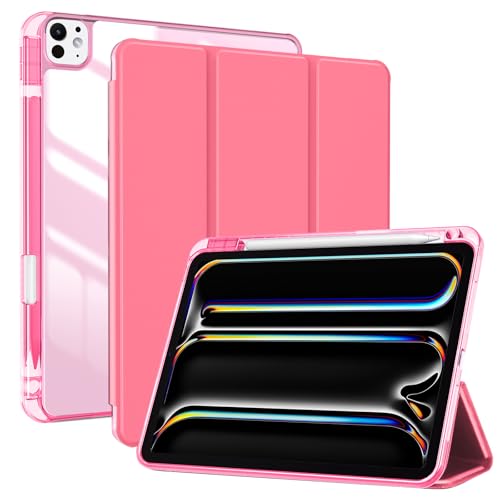 ProCase Hülle für 13" iPad Pro (M4) 2024 mit Stifthalter, Stoßfeste Smart Case Cover mit transparenter Rückseitenschale Schutzhülle Kompatibel mit 13 Zoll iPad Pro -Melone rosa von ProCase