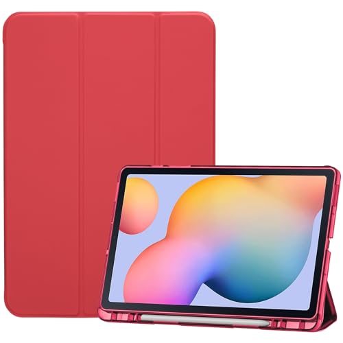 ProCase Hülle für Galaxy Tab S6 Lite 10,4 Zoll 2022/2020 (SM-P613/P619/P615), Dreifach Falt Klapp Schutzhülle Case mit S Pen Holder Cover mit transluzenter Rückseite für 10.4" Tab S6 Lite -Rot von ProCase