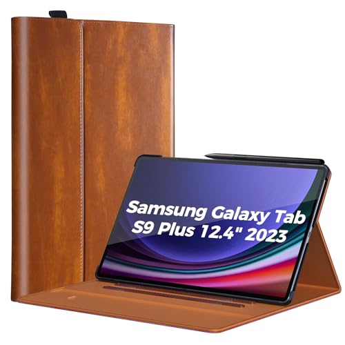 ProCase Hülle für Samsung Galaxy Tab S9 Plus 2023 Multi-Winkel Ständer Schutzhülle mit Stifthalter für Galaxy Tab S9+ Plus 12.4 Zoll Tablet (SM-X810/X816B/X818U) Auto Schlaf/Wach- Braun von ProCase