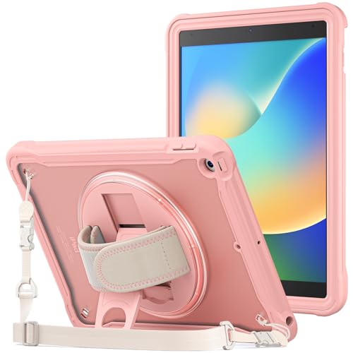 ProCase Hülle für iPad 10,2 Zoll (9./8./7. Generation, 2021/2020/2019), Schutzhülle mit 360 Grad Drehbarer Handschlaufe Ständer, Stoßfest Robust Case Hybrid Cover für iPad 10.2 -Rosa von ProCase