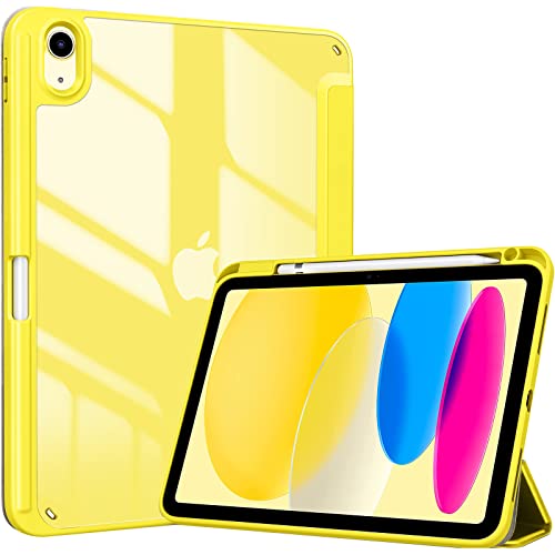 ProCase Hülle für iPad 10. Generation 2022 10,9 Zoll mit Stifthalter, Stoßfeste Smart Case Cover mit transparenter Rückseitenschale Schutzhülle Kompatibel mit ipad 10th Gen -Gelb von ProCase