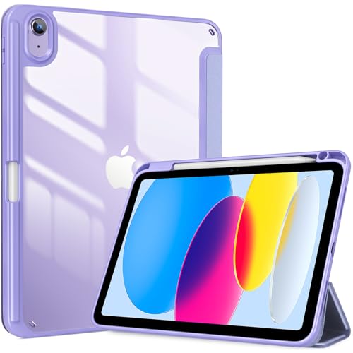 ProCase Hülle für iPad 10. Generation 2022 10,9 Zoll mit Stifthalter, Stoßfeste Smart Case Cover mit transparenter Rückseitenschale Schutzhülle Kompatibel mit ipad 10th Gen -Hellpurpur von ProCase