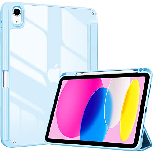 ProCase Hülle für iPad 10. Generation 2022 10,9 Zoll mit Stifthalter, Stoßfeste Smart Case Cover mit transparenter Rückseitenschale Schutzhülle Kompatibel mit ipad 10th Gen -Himmelblau von ProCase