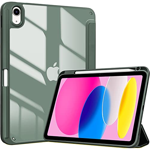 ProCase Hülle für iPad 10. Generation 2022 10,9 Zoll mit Stifthalter, Stoßfeste Smart Case Cover mit transparenter Rückseitenschale Schutzhülle Kompatibel mit ipad 10th Gen -Olivegrün von ProCase