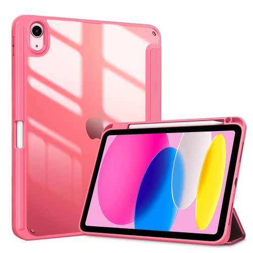 ProCase Hülle für iPad 10. Generation 2022 10,9 Zoll mit Stifthalter, Stoßfeste Smart Case Cover mit transparenter Rückseitenschale Schutzhülle Kompatibel mit ipad 10th Gen -Rosa von ProCase