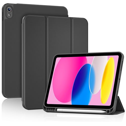 ProCase Hülle für iPad A16 11. Generation 2025 11 Zoll/ 10. Generation 2022 10,9 Zoll, Komplettschutz Slim Case mit Stifthalter Soft PU TPU Cover für iPad 11/10 -Schwarz von ProCase
