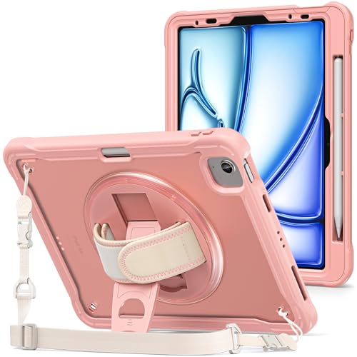 ProCase Hülle für iPad Air 11 Zoll 6th Gen 2024 M2, Air 5th 4th Gen (2022/2020)，Schutzhülle mit 360 Grad Drehbarer Handschlaufe Ständer, Stoßfest Robust Case Hybrid Cover für iPad 11" -Rosa von ProCase