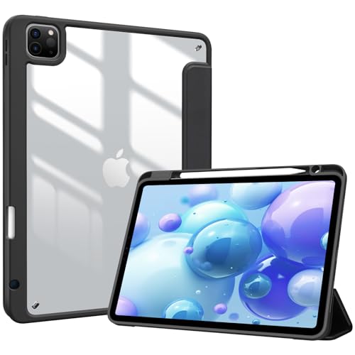 ProCase Hülle für iPad Pro 11 Zoll mit Stifthalter 2022/2021/2020/2018 (4/3/2/1 Generation), Stoßfeste Smart Case Cover mit transparenter Rückseitenschale Schutzhülle für iPad Pro 11" –Schwarz von ProCase