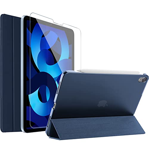 ProCase Hülle mit Schutzfolie für iPad Air 5 Gen 2022/iPad Air 4 Generation 2020 10.9 Zoll, Ultra Dünn Leicht Schutzhülle Smart Case Cover mit Tempered Glass -Navy von ProCase